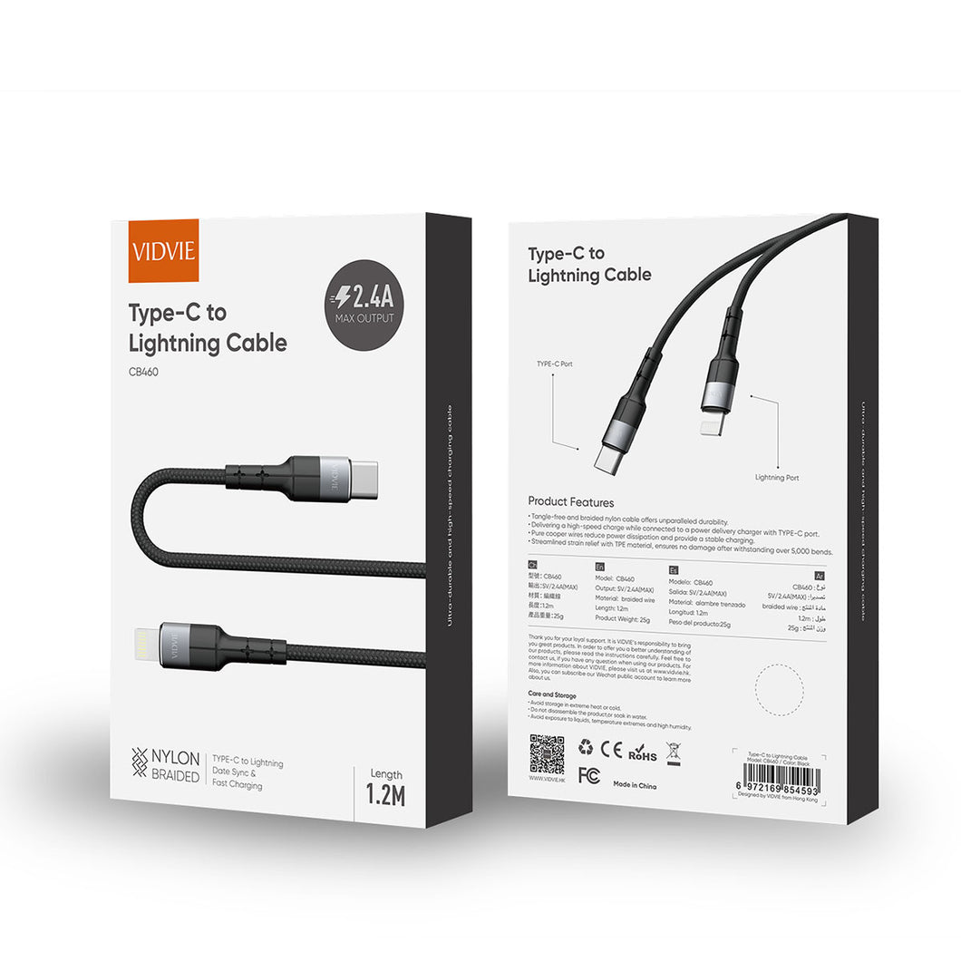 CB460 1.2M 2.4A Lightning to Type-C Braided Cable