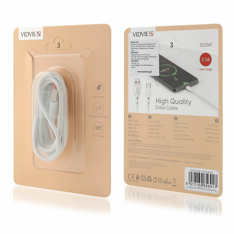 DC06T VIDVIE Type C 1m Meter 2.1 Amp Cable