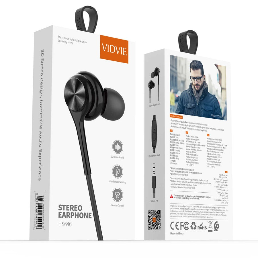 HS646 VIDVIE 3.5mm Jack Earphone Black